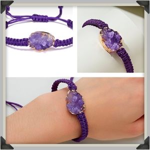 Adjustable boho style woven purple crystal bracele